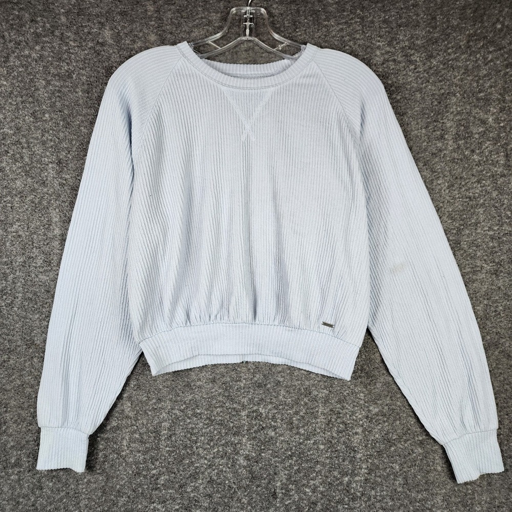 Hollister Boyfriend T-Shirt Women XS Light Blue Ribbed Knit Raglan Long Sleeve